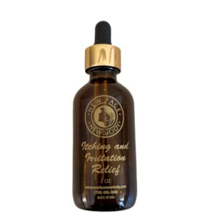 New Face New Body Itching and Irritation Relief 2 oz amber glass dropper bottle front view